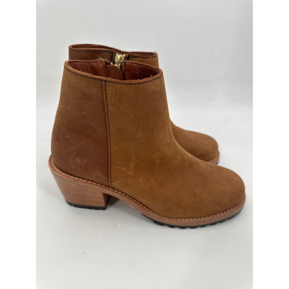 Patina Leather Stacked Heel Boots Tan Brown 8